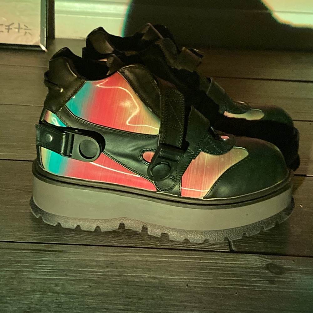 Demonia Cult Boots/Shoes Slacker-32 Black Vegan Leather Rainbow Reflective
